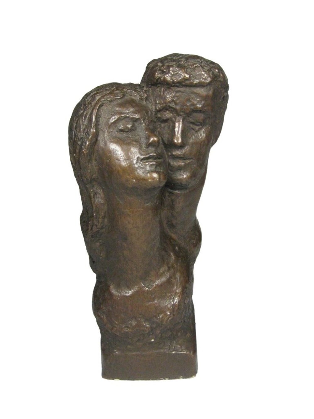 Lenzini Signed Lovers Bust Sculpture Bronzetone Man Woman Figurative Hammered